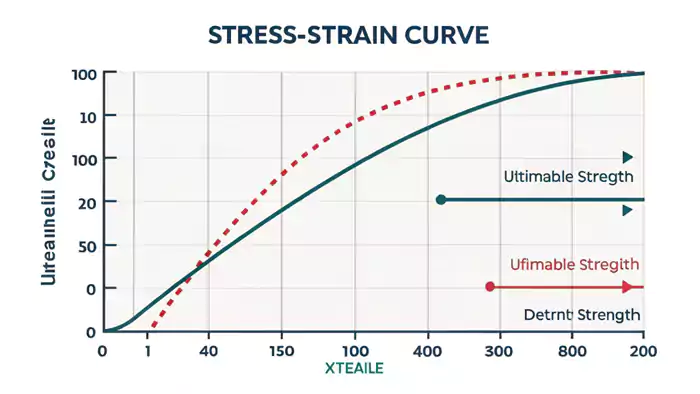 A graph showing a stress-strain curve highlighting ultimate tensile strength
