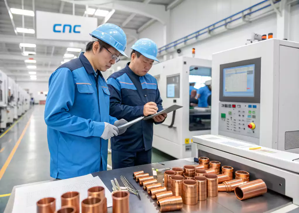 Engineer inspecting a part in a modern factory