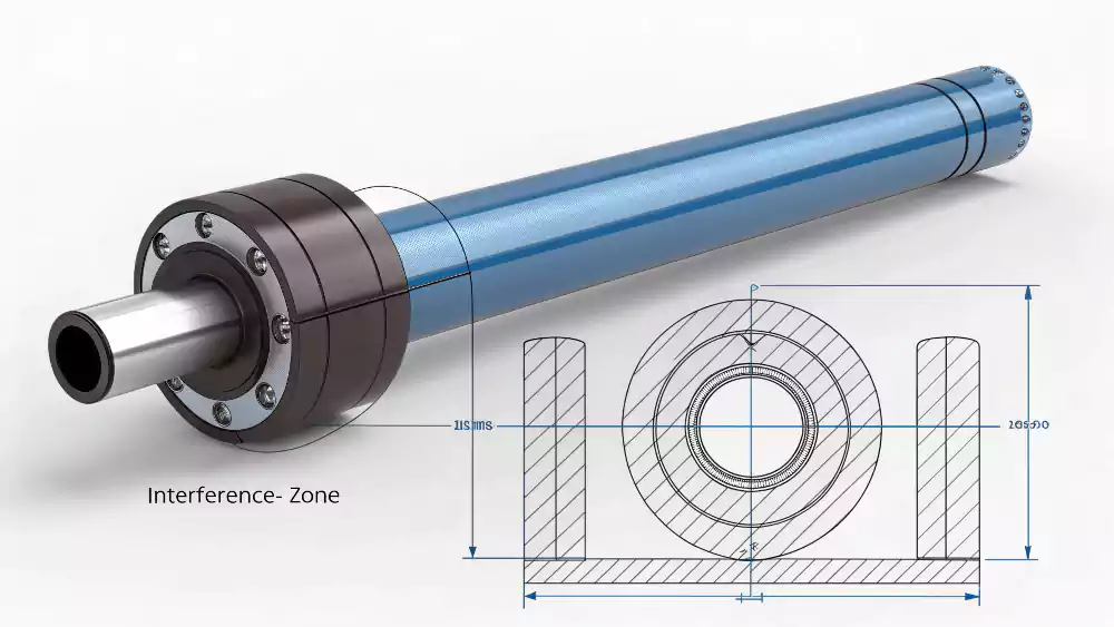 A diagram illustrating press fit tolerances, showing a shaft larger than the hole