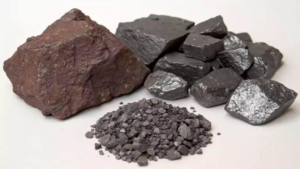 An image showing the raw materials of steel: iron ore and carbon