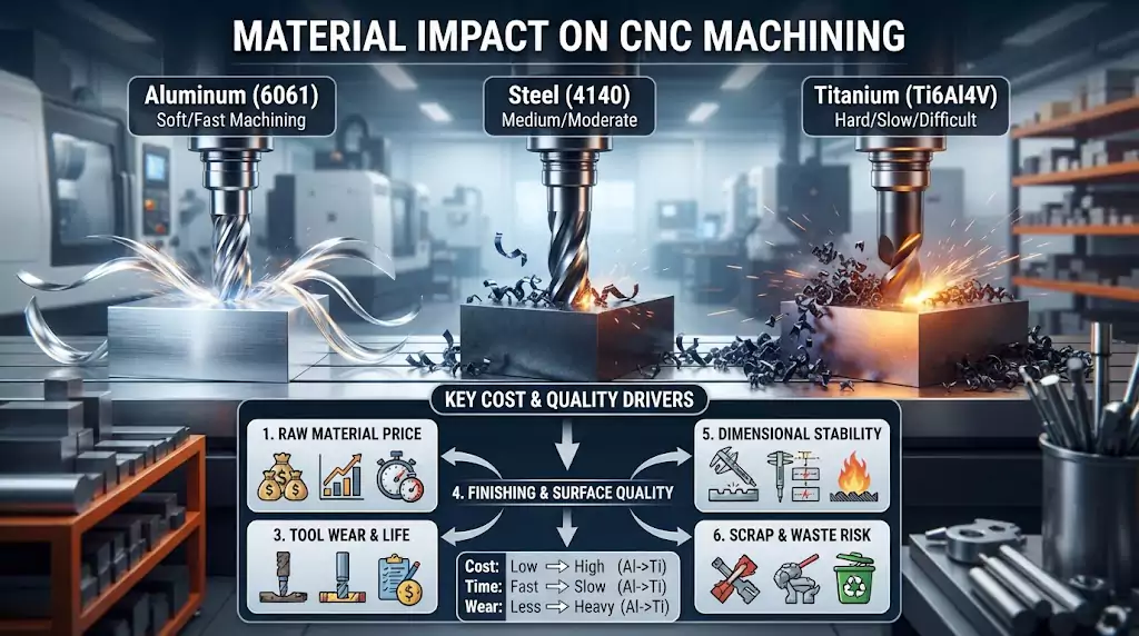 CNC cutting tools machining metal materials with different properties